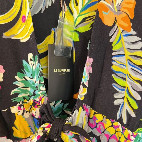 Le Superbe Revolve Mai Tai Might Black Tropi Cali Midi Dress Size 6 Fruit Floral - Picture 8 of 16